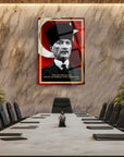 Atatürk 245 Cam Tablo in a modern meeting room, featuring vibrant UV printing on glass.
