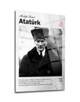 Atatürk poster featuring a historical image and text, highlighting his life and legacy from 1881 to 1938.