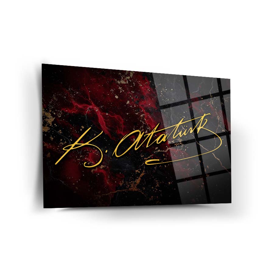 Atatürk İmzası Cam Tablo, şık tasarım ve yüksek kaliteli UV baskı ile üretilmiştir.
