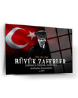 Atatürk 250 Cam Tablo üzerinde Türk bayrağı ve tarihsel motivasyon yazısı