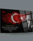 Atatürk 251 Cam Tablo featuring Turkey's map and Turkish flag, with inspirational quote and quality glass design.