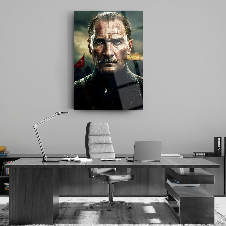 Atatürk Yapay Zeka 22 Cam Tablo, modern ofis dekorasyonu için şık ve dayanıklı cam tablo.