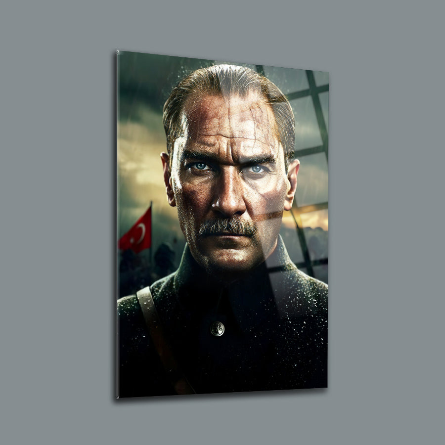Atatürk Yapay Zeka 22 Cam Tablo, yüksek kaliteli UV baskı ile tasarlanmış şık bir dekoratif parça.