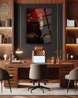 Atatürk Yapay Zeka 23 Cam Tablo in an elegant office setting with wooden decor and modern furniture.