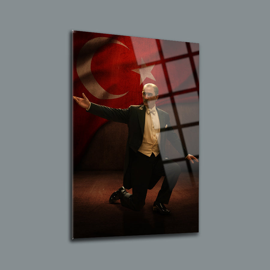 Atatürk Yapay Zeka 23 Cam Tablo, 4 mm kalınlığında yüksek kaliteli UV baskılı dekoratif tablo.