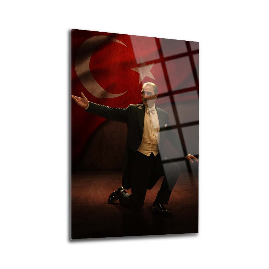 Atatürk Yapay Zeka 23 Cam Tablo, modern tasarımlı dekoratif cam tablo, yüksek kaliteli UV baskı ile üretilmiştir.
