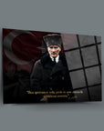 Atatürk 255 cam tablo, yüksek kaliteli UV baskı ile özel tasarım, 4 mm kalınlıkta temperli cam.