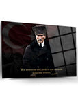 Atatürk 255 Cam Tablo with inspirational quote and Turkish flag design, showcasing high-quality UV printing.