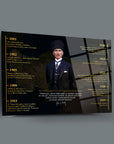 Atatürk 256 Cam Tablo with historical milestones and portrait, showcasing durable design and UV printing by SRD Concept.