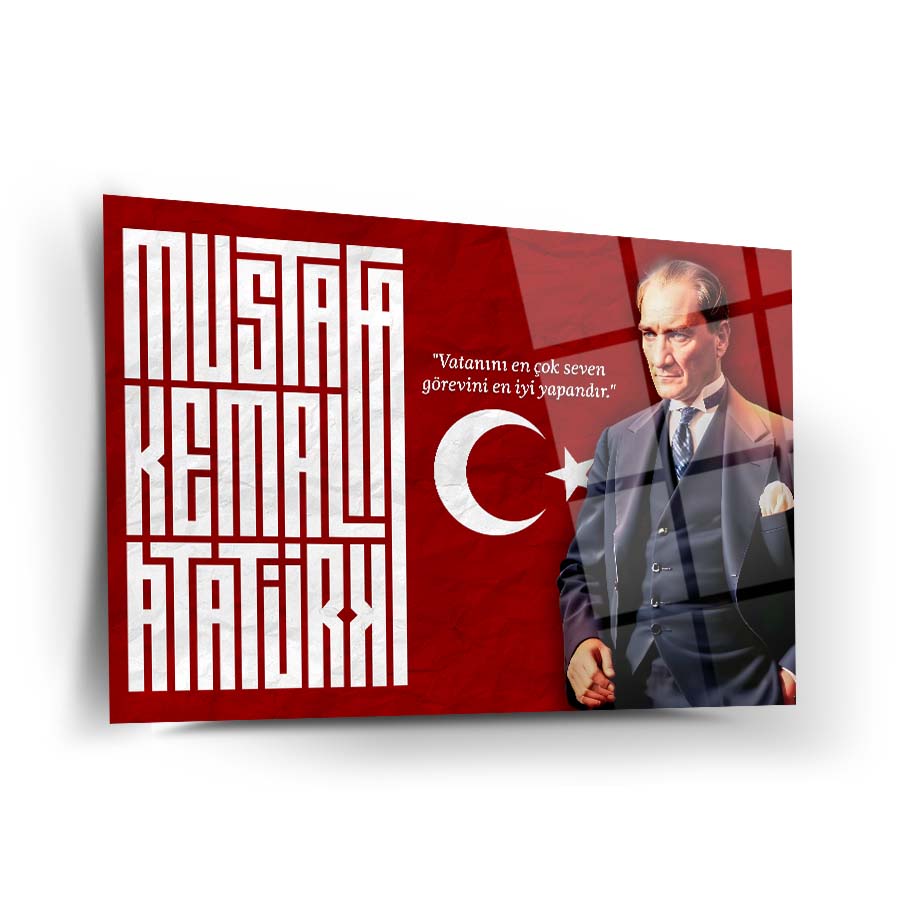 Atatürk 257 Cam Tablo, UV baskı ile özel tasarlanmış, 4 mm kalınlığında temperli cam, koruma ambalajıyla gönderilir.