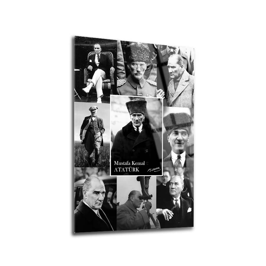 Atatürk 258 Cam Tablo, temperlenmiş cam yüzeyde özel UV baskı ile tasarlanmış dekoratif tablo.