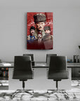 Atatürk and İttihat Terakki leaders modern glass art panel in stylish office setting.