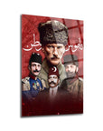 Atatürk and İttihat Terakki leaders glass wall art, high-quality UV print on durable tempered glass.