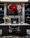 Atatürk 259 Cam Tablo, şık ofis dekoru için modern ve dayanıklı tasarım, yüksek kaliteli cam yapımı.