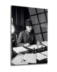 Atatürk Çalışma Masası Belgeler Siyah Beyaz Cam Tablo | SRD Concept