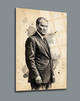 Atatürk Karakalem Suluboya Efektli Sanat Cam Tablo | SRD Concept