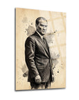 Atatürk Karakalem Suluboya Efektli Sanat Cam Tablo | SRD Concept