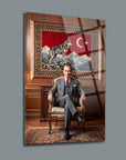 Atatürk Portresi Kütüphane Temalı Cam Tablo | SRD Concept