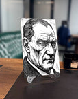 Atatürk Linol Baskı Gravür Tarzı Portre Cam Tablo | SRD Concept