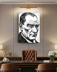 Atatürk Linol Baskı Gravür Tarzı Portre Cam Tablo | SRD Concept
