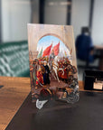 Muhsin Yazıcıoğlu Bayrak Cam Tablo with historical scene, durable tempered glass, and UV printing