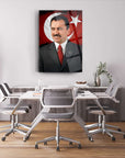 Muhsin Yazıcıoğlu Bayrak Cam Tablo in modern office setting with stylish furniture and decor.