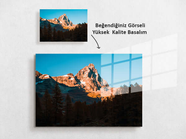 High-quality print of a scenic mountain view with a smaller preview image, showcasing vibrant colors and natural beauty.
