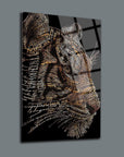 Artistic glass tablet featuring a tiger design created with words, showcasing modern interior decor.