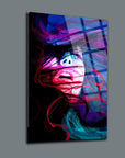 Vibrant Uyanış Cam Tablo featuring abstract face design with colorful swirling patterns on high-quality glass.