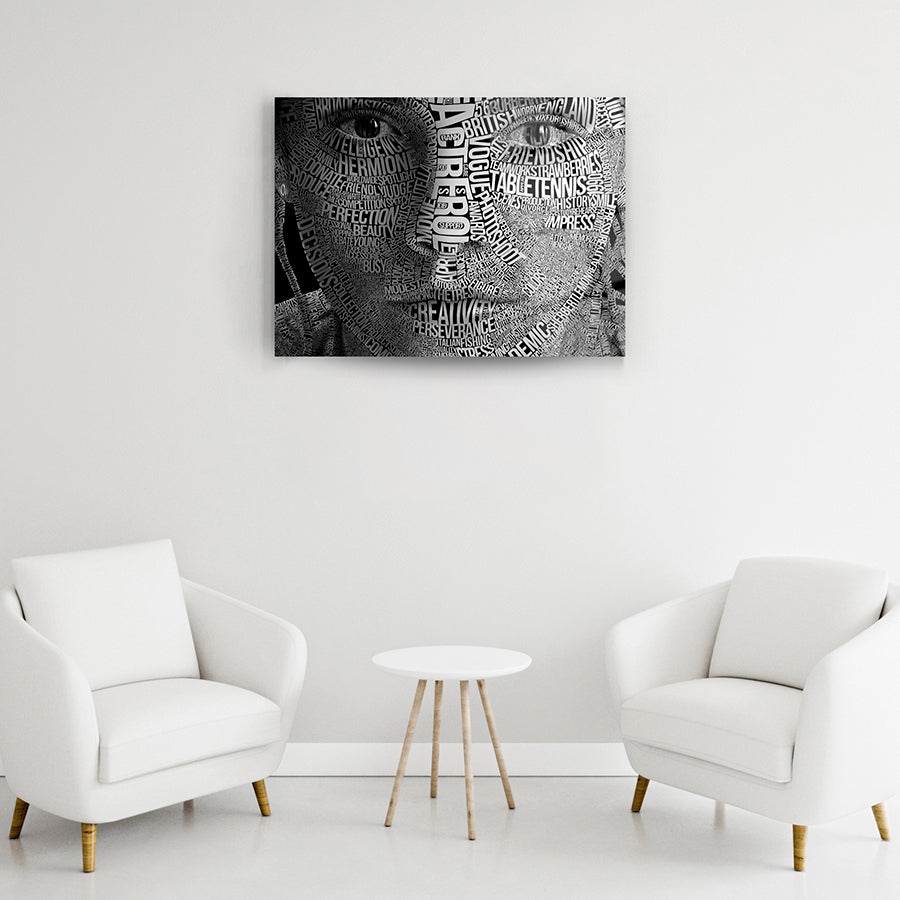 Alfabetik Kız Cam Tablo, SRD Concept, modern tasarım, siyah beyaz, iç mekan dekorasyonu