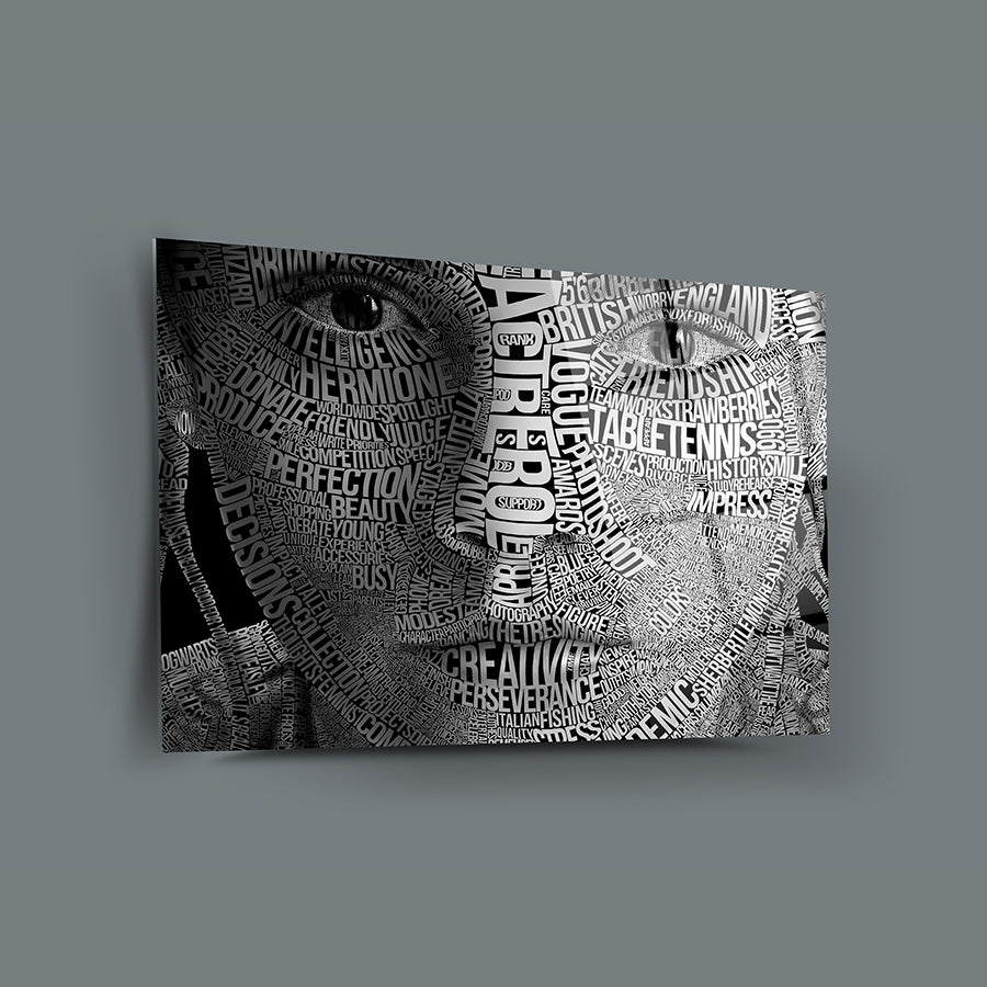 Alfabetik kelimelerle oluşturulmuş sanat tablosu, yaratıcı ve ilham verici bir tasarım.