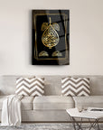 Şefaat Yarabbi Cam Tablo with elegant calligraphy design, displayed in a modern living room setting.