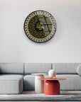 Elegant circular glass wall art featuring intricate Arabic calligraphy design, perfect for modern living room decor.