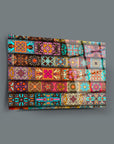Vibrant colored motif design on tempered glass wall art by SRD Concept, perfect for home decor.
