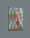 Colorful Mandala Ruhu Cam Tablo with intricate patterns and vibrant designs on a modern wall.