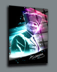 Artistic Atatürk glass panel artwork with vibrant colors and signature, showcasing modern design.