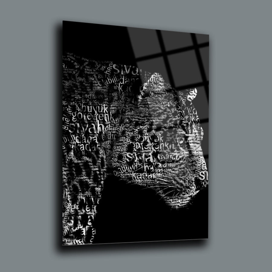 Alfabetik leopar cam tablo, UV baskı ile tasarlanmış, yüksek kaliteli temper cam, 4 mm kalınlık.