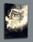 Minik kedi cam tablo, şık tasarım, UV baskı, kaliteli 4mm temperli cam, şık ev dekoru.