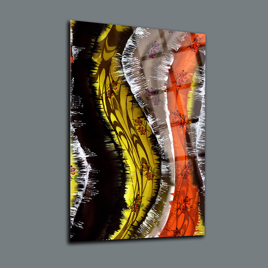 Renkli Dalgalar Cam Tablo, özel UV baskı ile tasarlanmış, 4 mm kalınlığında yüksek kaliteli temperli cam.