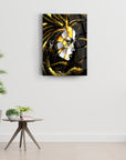 Artistic wall decoration featuring a woman's face with vibrant colors and intricate patterns.