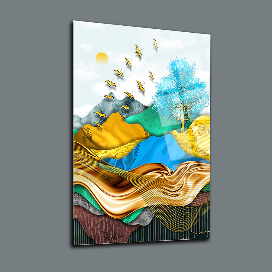 Göçmen Kuşlar Cam Tablo, SRD Concept, yüksek kaliteli UV baskı, şık ve dayanıklı dekorasyon ürünü.