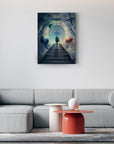 Modern SRD Concept glass artwork depicting a tunnel with planets, ideal for contemporary interior decor.