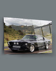 Siyah Mustang Cam Tablo, UV baskı ile üretilmiş yüksek kaliteli düz cam dekoratif parça.