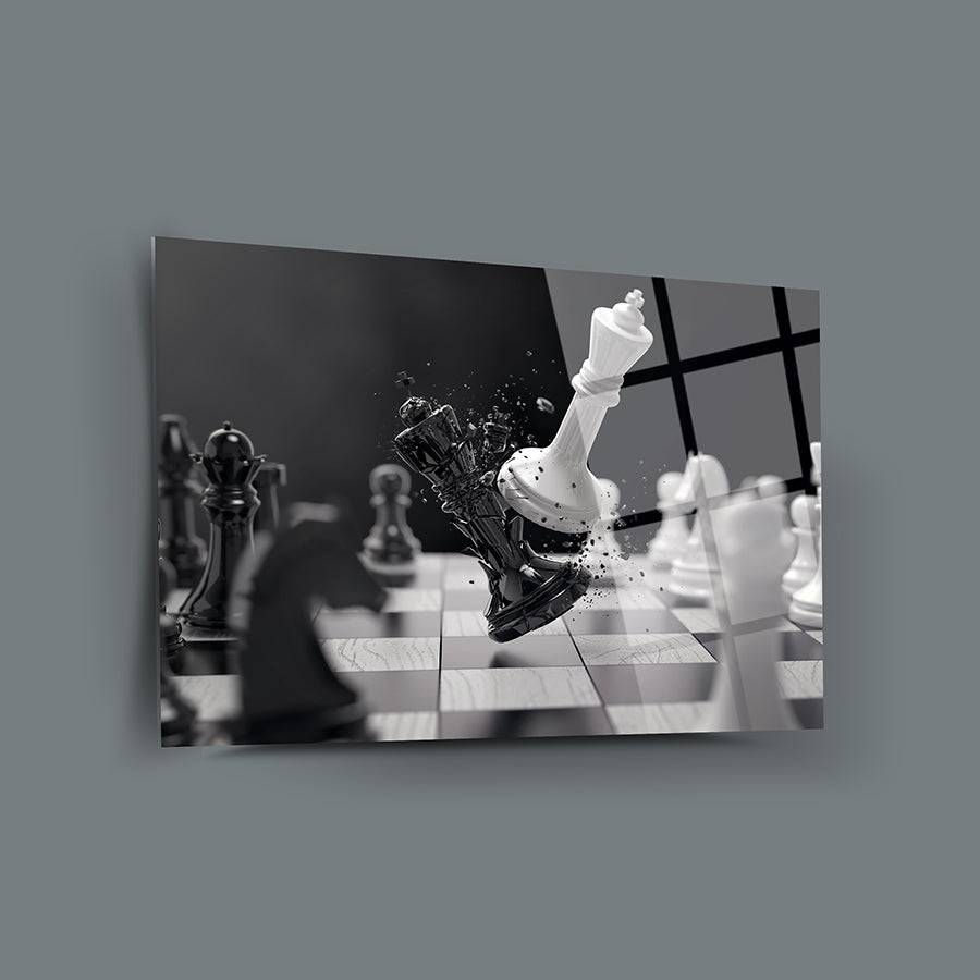 Şah Mat Cam Tablo: Şah mat anı yansıtan şık ve modern cam tablo, UV baskı ile tasarlandı.