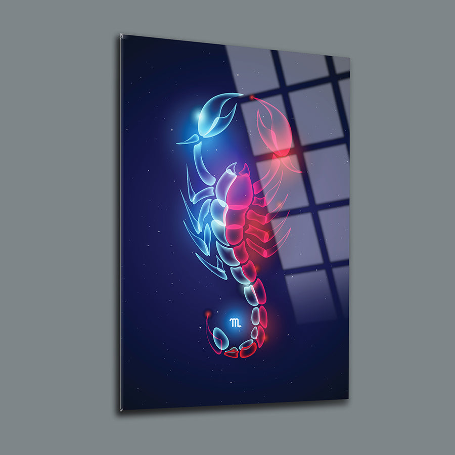 Zodiac Akrep Cam Tablo, UV baskı ile tasarlanmış, kaliteli temperli cam, modern dekoratif sanat eseri.