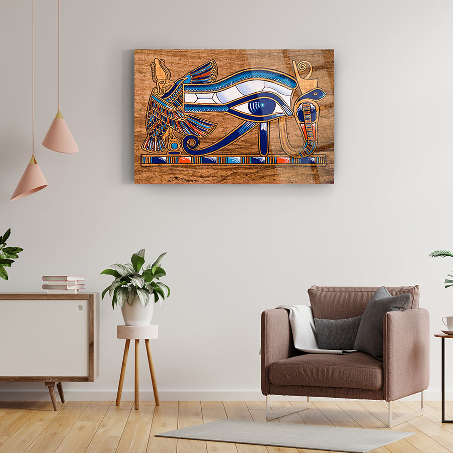 Firavun Gözü cam tablo, modern ev dekoru, sıcak tonlarda tasarım ve şıklık sunan yüksek kaliteli eser.