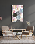 Hexagon leaf design glass wall art, adding a modern touch to home decor.