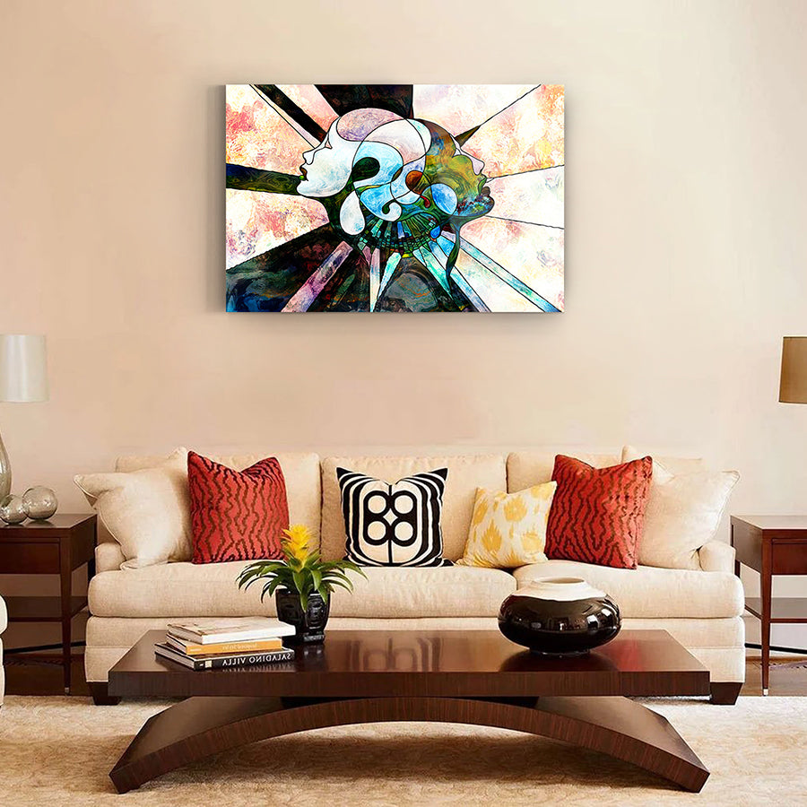 Bağlı Zihinler Cam Tablo, modern dekorasyona uygun, renkli UV baskı cam tablo.