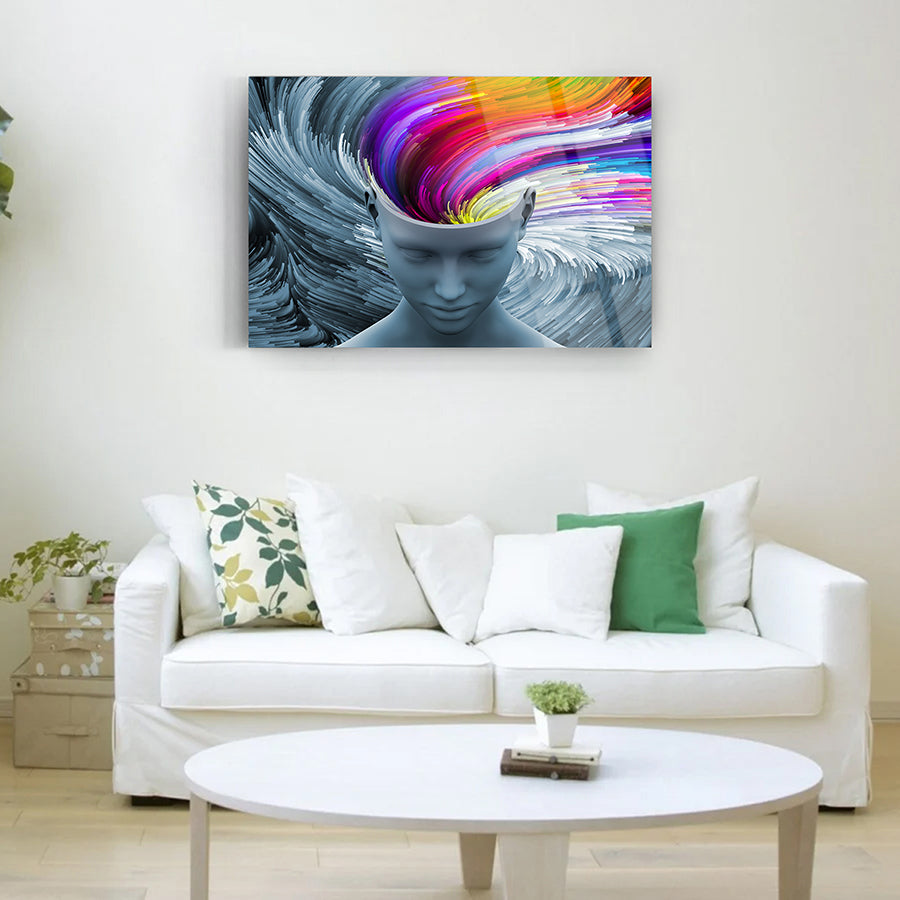 Renkli Düşünceler Cam Tablo, modern tasarım, iç mekan dekorasyonu, sanatsal duvar tablosu.