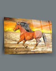 Sahilde koşan kısrak temalı SRD concept cam tablo, yüksek kaliteli UV baskı ile tasarlanmış.